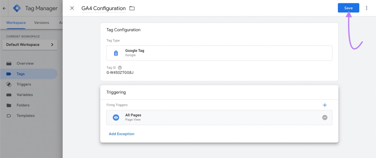 save button highlighted