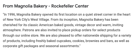 Magnolia Bakery description