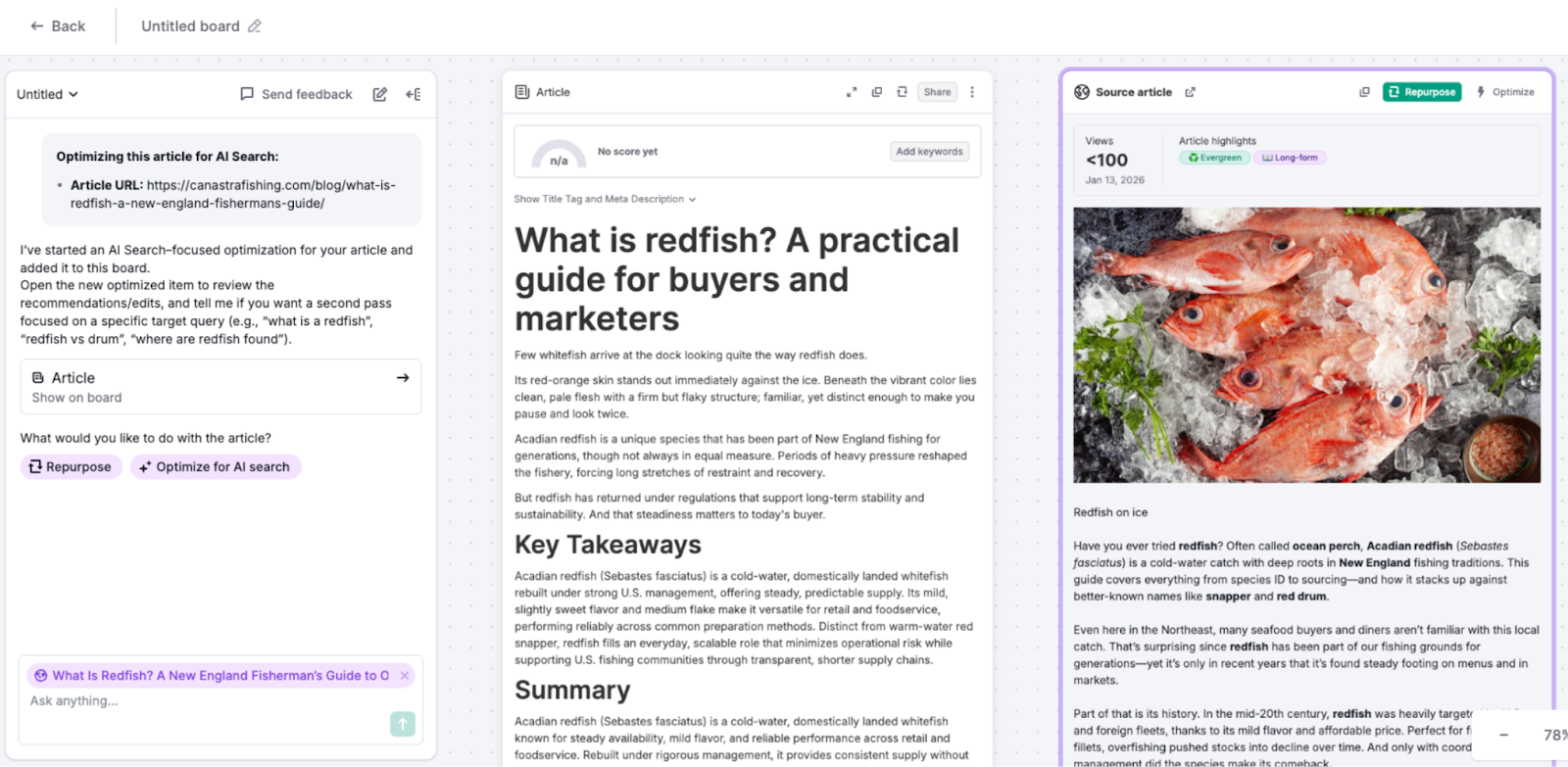 Board showing the original and optimized versions saved as separate cards for comparison