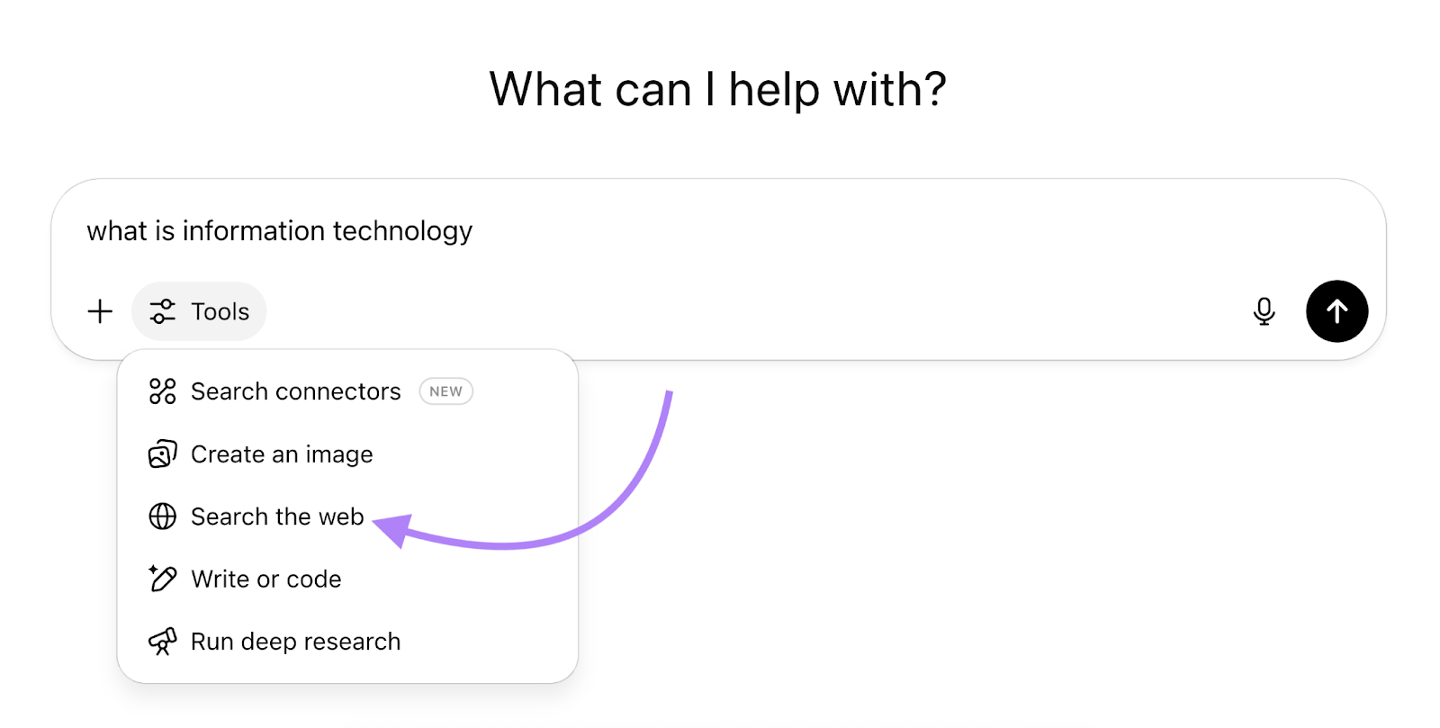 Option is highlighted in the search bar that makes the chat an alternative search engine.
