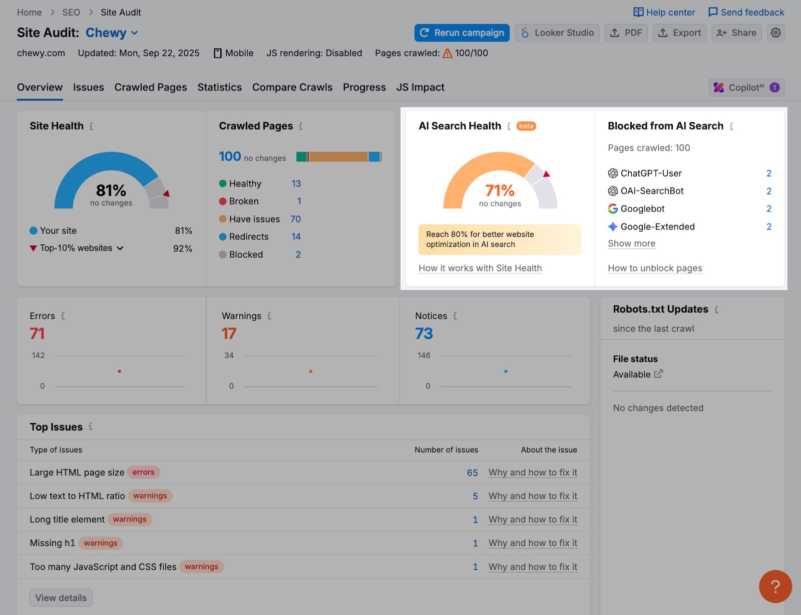 AI Search Health in Site Audit image 1